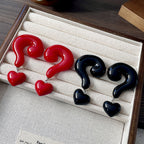Question Mark Heart Enamel 18K Gold Red Black Anti Tarnish Dangler Drop Earring For Women