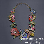 Floral Flower Multi Gemstone Crystal 18K Gold Anti Tarnish Necklace For Women
