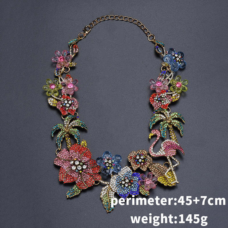 Floral Flower Multi Gemstone Crystal 18K Gold Anti Tarnish Necklace For Women