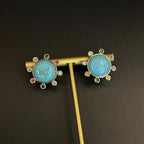 Multi Round Gold CZ Turquoise Anti Tarnish Copper Stud Earrings Bulk