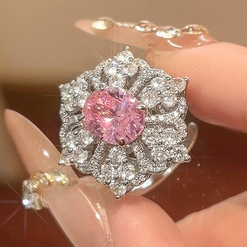Flower Red Gemstone Silver CZ Necklace Earring Ring Set Bulk