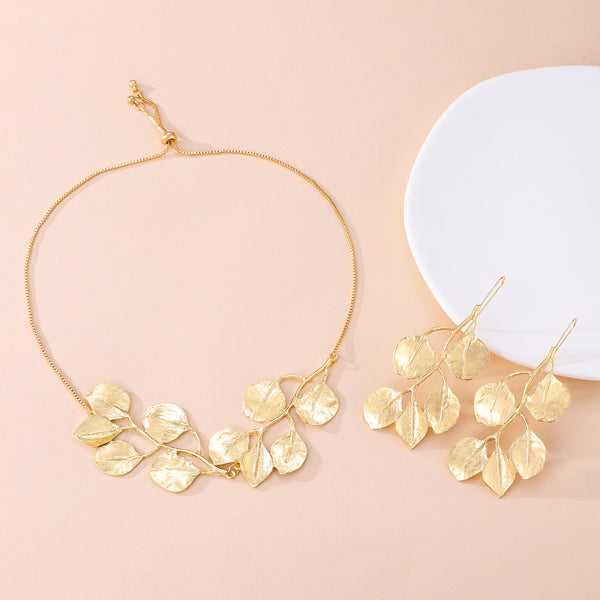 Leaf Flower 18K Gold Plated Anti Tarnish Necklace Earring Set Bulk Main image