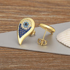 Blue Evil Eye Gold Plated CZ Anti Tarnish Copper Hoop Earrings Bulk
