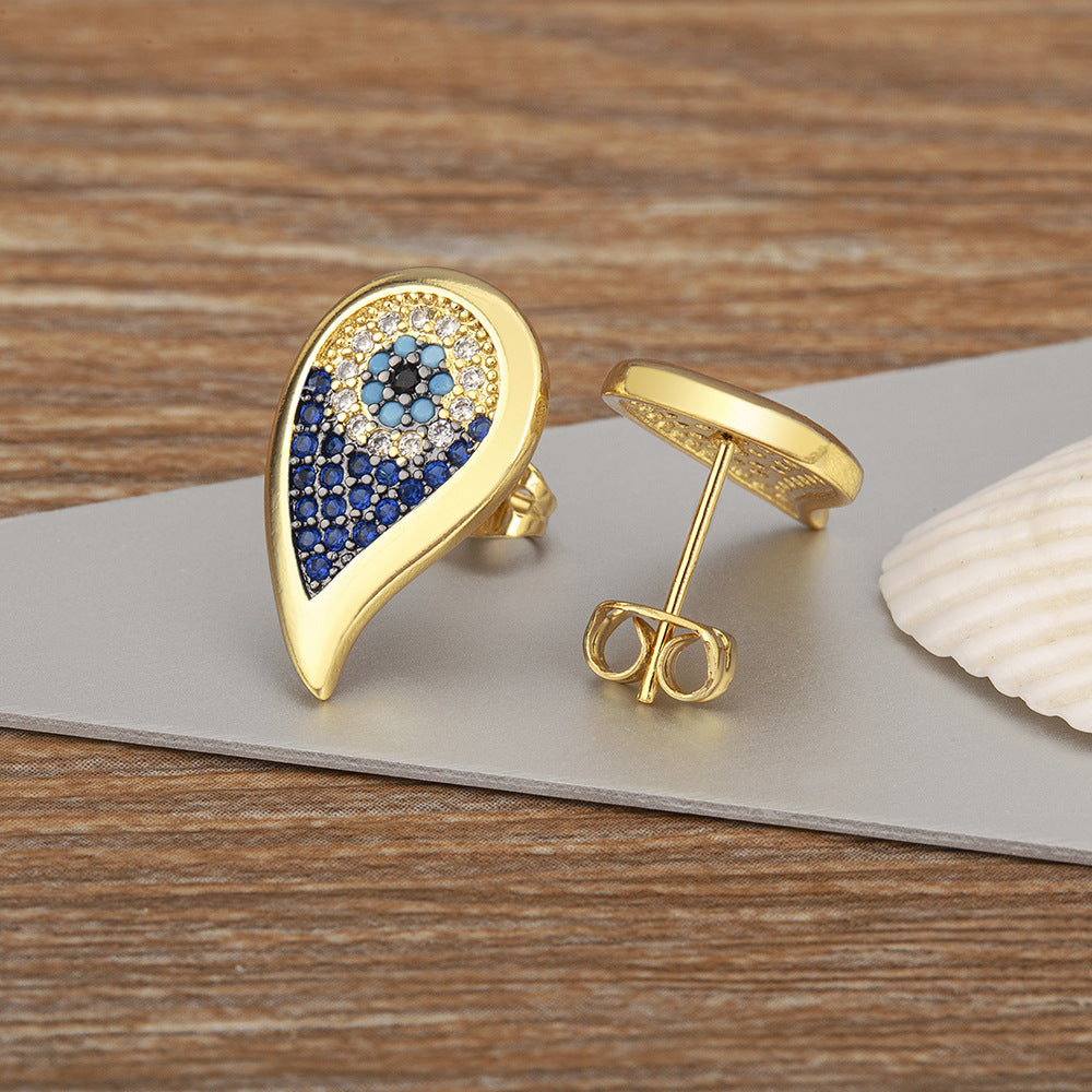 Blue Evil Eye Gold Plated CZ Anti Tarnish Copper Hoop Earrings Bulk
