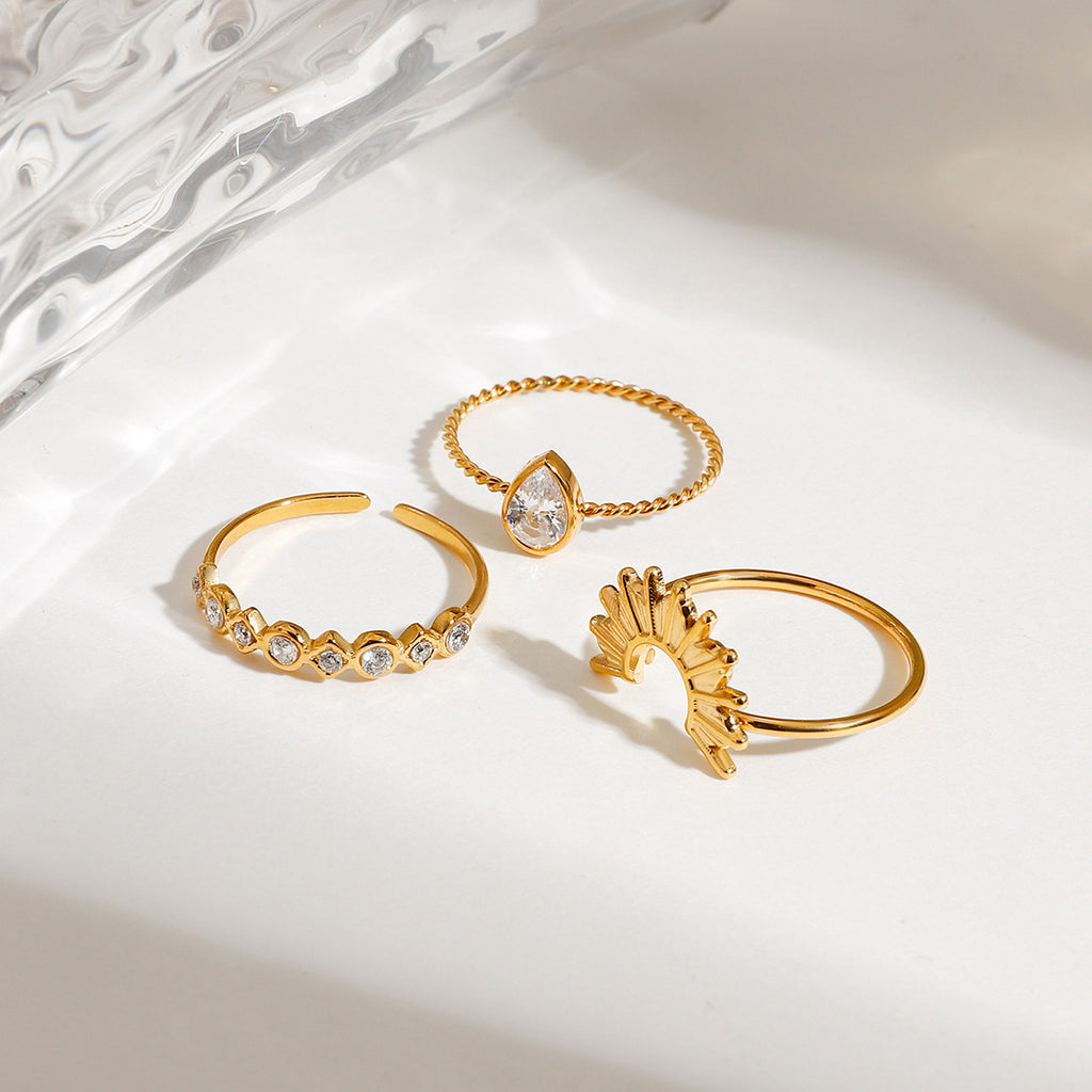Trendy Sunburst Style Gold CZ Stainless Steel Adjustable Ring Wholesale