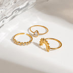 Trendy Sunburst Style Gold CZ Stainless Steel Adjustable Ring Wholesale
