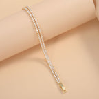 Bulk Luxury Double Line Round Cut Gold Silver Plated CZ Copper Bracelet