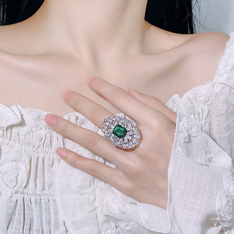 Oval Silver Red Green Pink Cubic Zirconia Crystal Adjustable Ring Bulk Secondary image