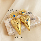 Triangle Evil Eye Blue Gold Stainless Steel Dangler Earring Women Bulk