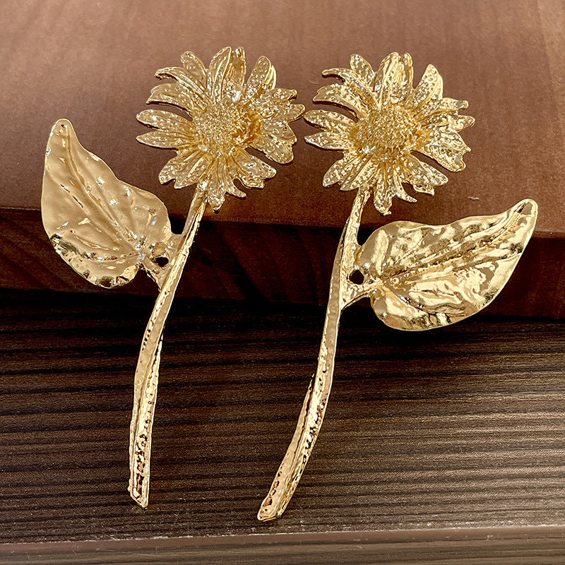 Sun Daisy Flower 18K Gold Plated Tassel Dangler Earring For Women