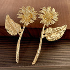 Sun Daisy Flower 18K Gold Plated Tassel Dangler Earring For Women