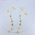 Multi Gemstone Solitaire CZ Gold Anti Tarnish Long Necklace Chain Bulk