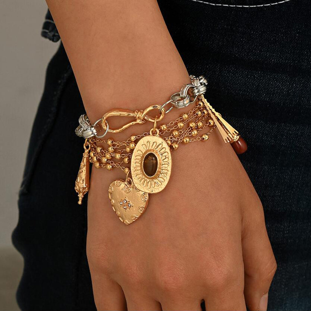 Gold Silver Heart Layered Bracelet Wrist Wear For Women Bulk