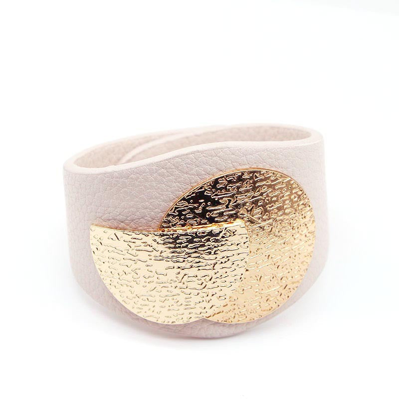 Beaten Finish 18K Gold Plated Pu Leather Wrist Band Bracelet Bulk