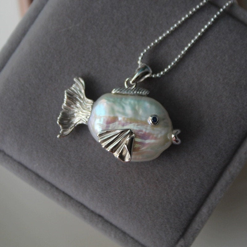 Ocean Pearl Shape Fish 18k Gold Silver Stainless Steel Anti Tarnish Necklace Pendant Chain For Women