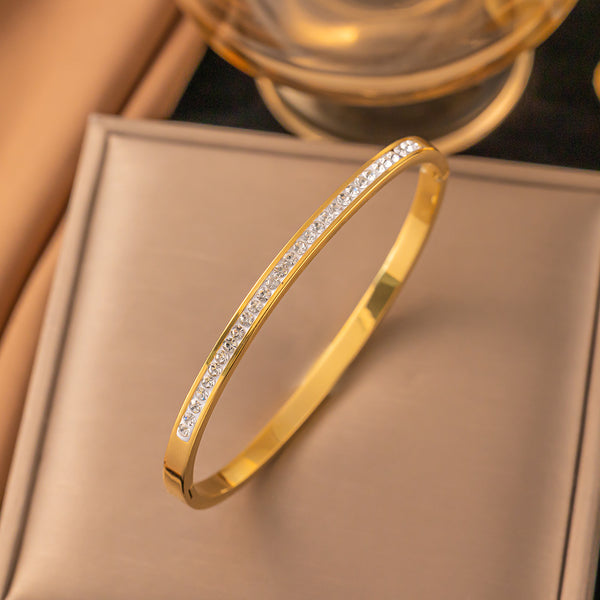Surface Baguette CZ Gold Stainless Steel Openable Kada Bracelet Bulk Main image