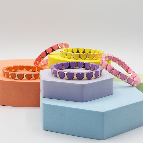 Multi Color Heart Gold Enamel Copper Bracelet Wrist Wear For Women Bulk Secondary image