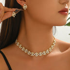 Luxury White Floral Gold Plated CZ Copper Necklace Earring Set Bulk