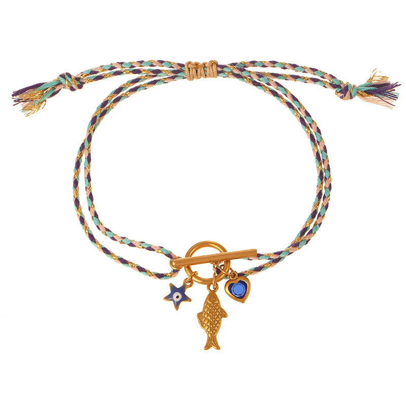 Multi Color Charms Gold Plated Beads Stainless Steel Bracelet Bulk