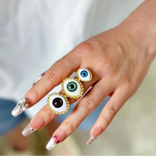 Designer Multi Evil Eye Gold Plated Adjustable Ring For Women Wholesale Secondary image
