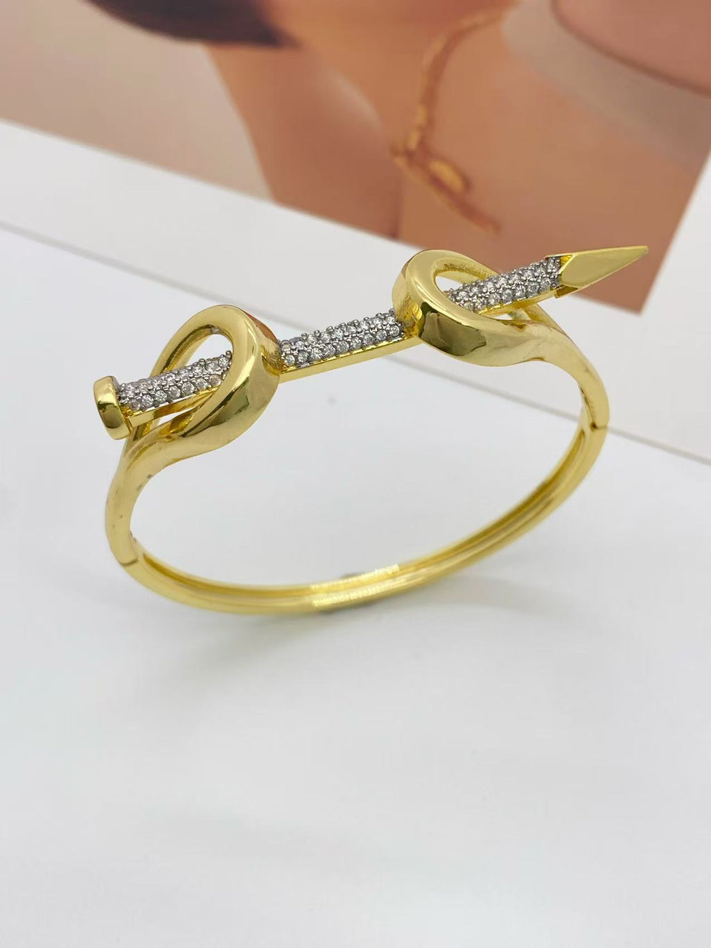 Gold Silver Nail Cubic Zirconia Copper Adjustable Ring For Women Bulk