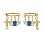 Pink Blue Safety Pin Cross Charm Gold Copper Drop Earrings For Women Bulk