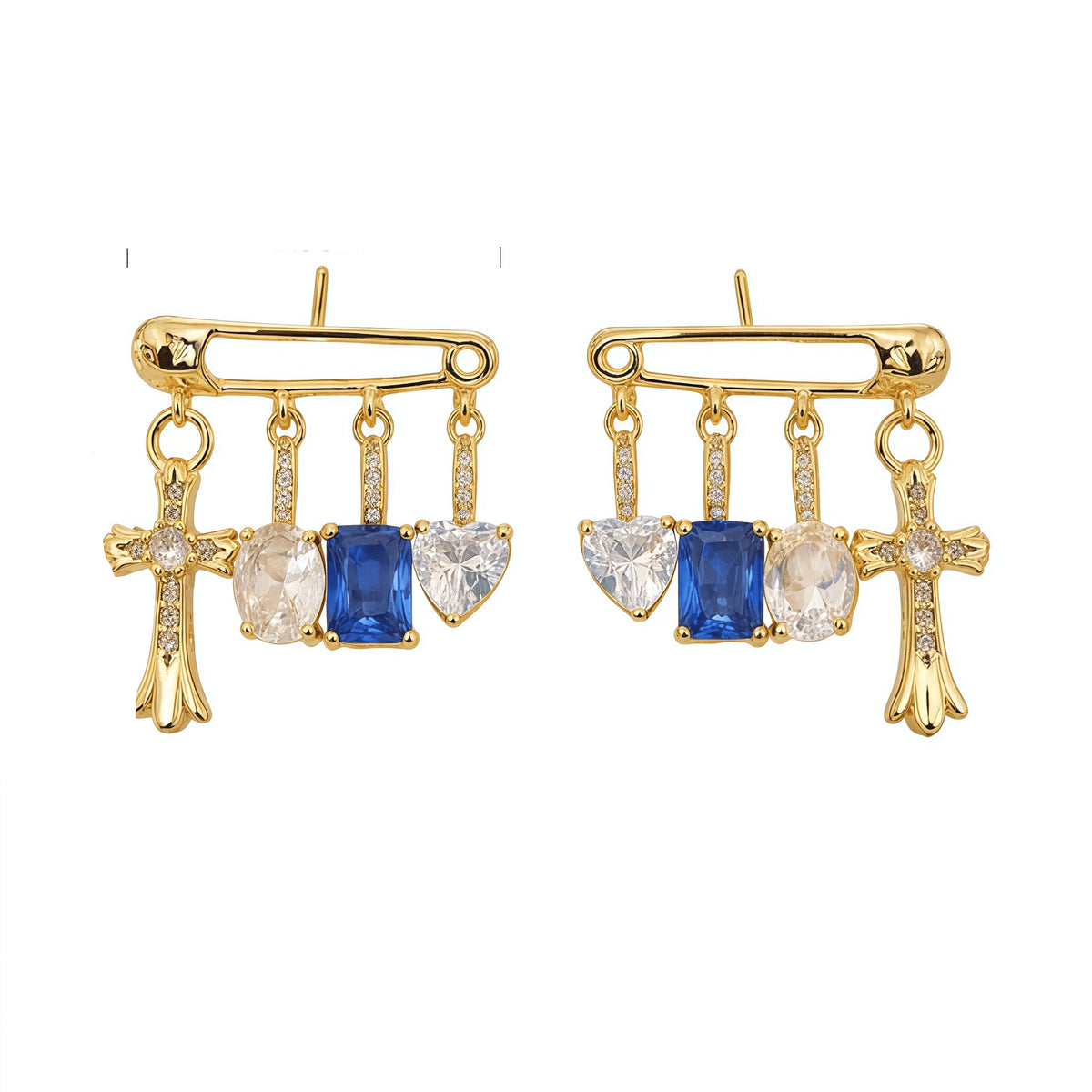Pink Blue Safety Pin Cross Charm Gold Copper Drop Earrings For Women Bulk
