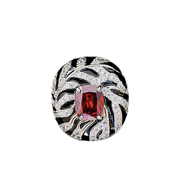 Black Red Solitaire CZ Silver Anti Tarnish Free Size Ring Bulk Secondary image