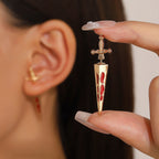 Glossy Red Dagger Sword Gold Silver Rhinestone Drop Earrings Wholesale