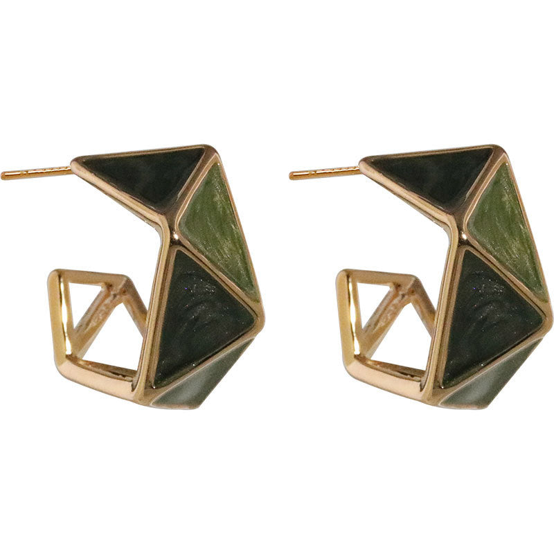 Triangle Enamel 18K Gold Green Brown Anti Tarnish Hoop Earring Bulk