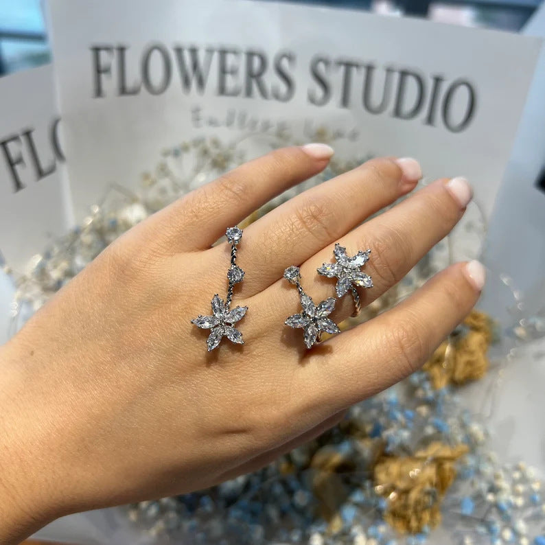 Flower 18K Gold Silver Solitaire Anti Tarnish Adjustable Ring Bulk