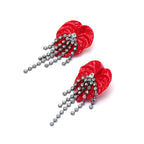Red Monstera Leaf Gold Plated Rhinestone Dangler Earrings For Women Bulk