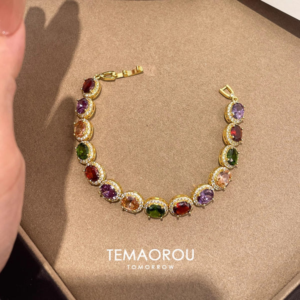 Bulk Multi Color Oval Shape Gold Plated CZ Alloy Bracelet For Women Main image
