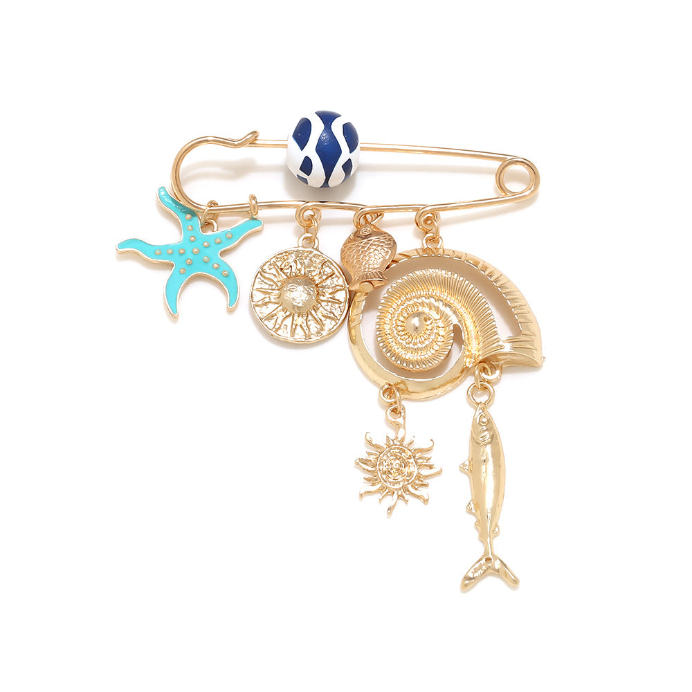 Blue Gold Ocean Safety Pin Enamel Brooch For Women Bulk
