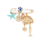 Blue Gold Ocean Safety Pin Enamel Brooch For Women Bulk