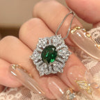 Flower Red Gemstone Silver CZ Necklace Earring Ring Set Bulk