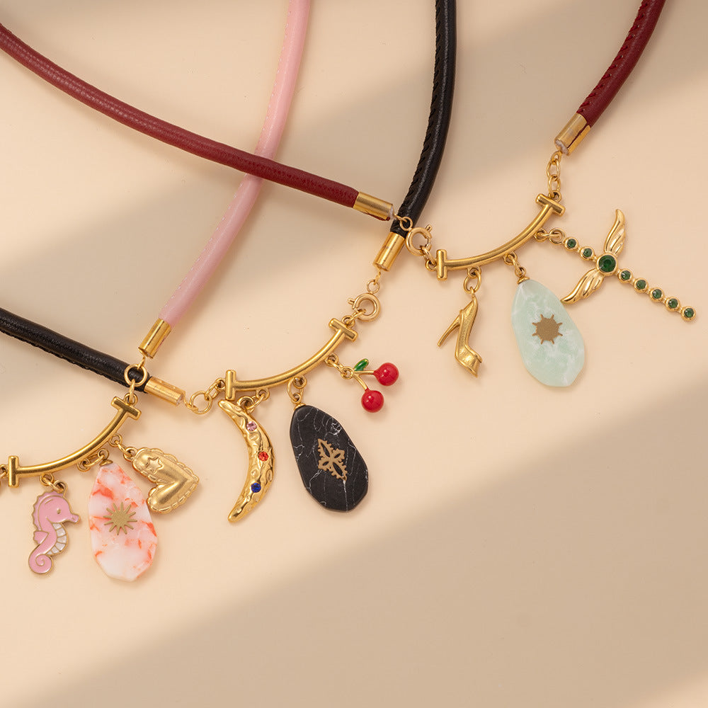 Moon Cherry Heart Seahorse 18K Gold Thread Charm Pendant Chain Necklace For Women Main image