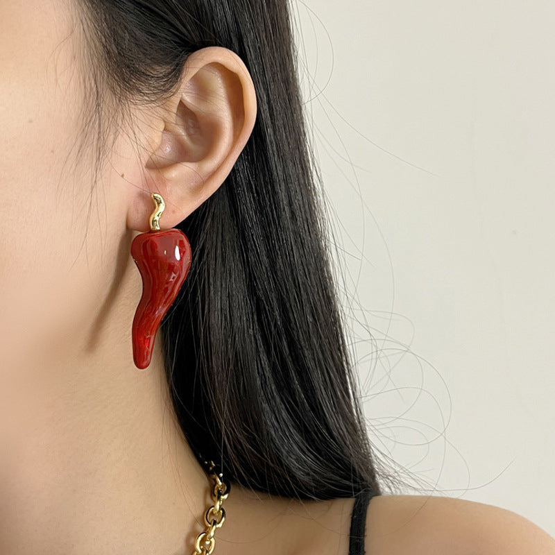 Chilli 18K Gold Red Enamel Dangler Earring For Women Bulk