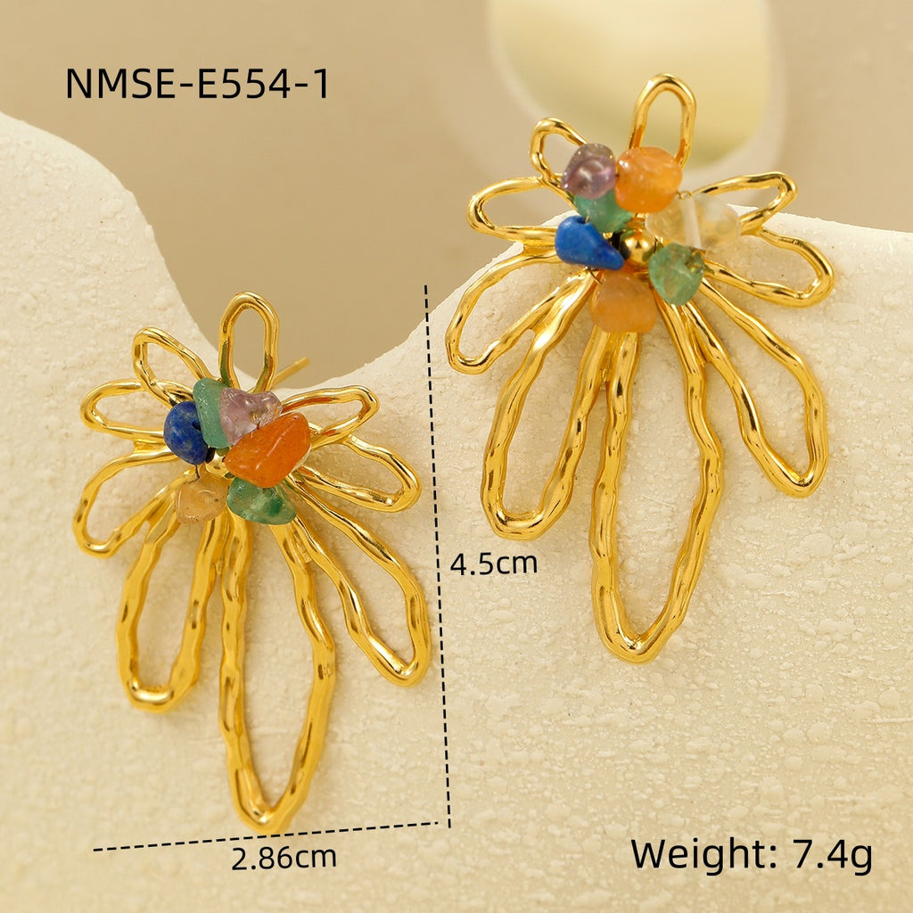 Flower Multi Gemstone 18K Gold Anti Tarnish Dangler Earring Bulk