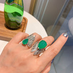 Feather Green Silver Anti Tarnish Free Size Ring For Women Bulk