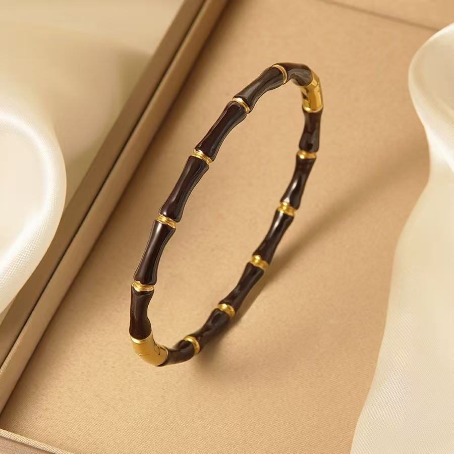Multi Color Bamboo Style Gold Plated Stainless Steel Bracelet Bulk