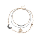 Multi-Layered Celestial Sun & Moon Charm Gold Silver Necklace Wholesale