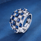 Baguette CZ Crystal Red Blue Silver Anti Tarnish Free Size Ring Bulk