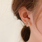 White Pink Heart Bow Gold Pearl Cubic Zirconia Stud Earrings Women Bulk