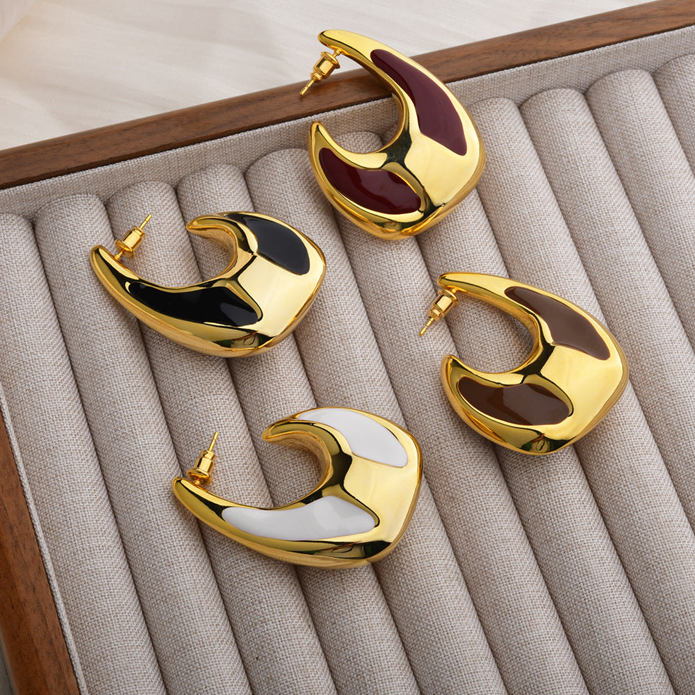 Multi Color Chunky Shape Gold Enamel Copper Hoop Earrings For Women Bulk Main image