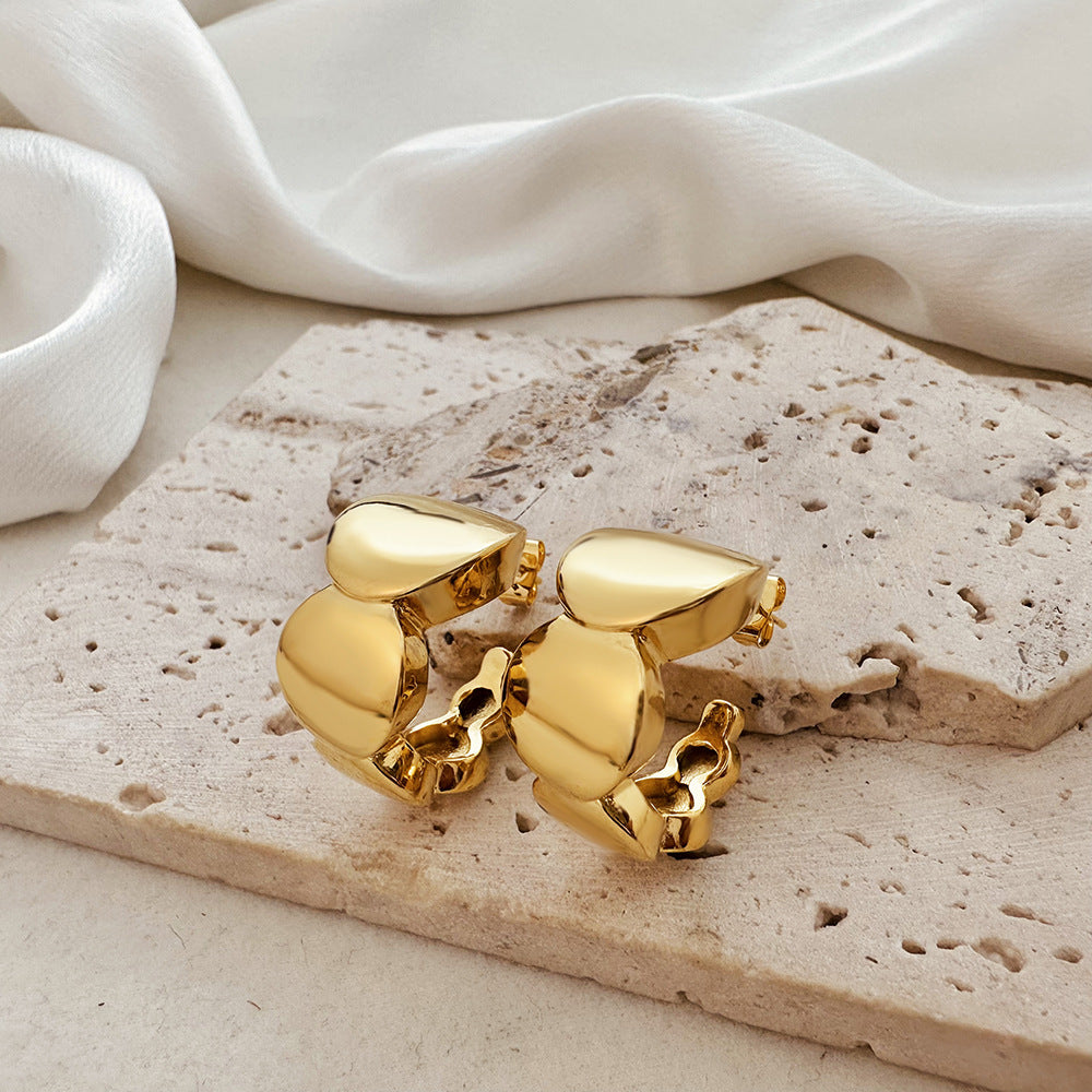 Minimalist Chunky Heart Shape Gold Stainless Steel Hoop Earrings Bulk Secondary image