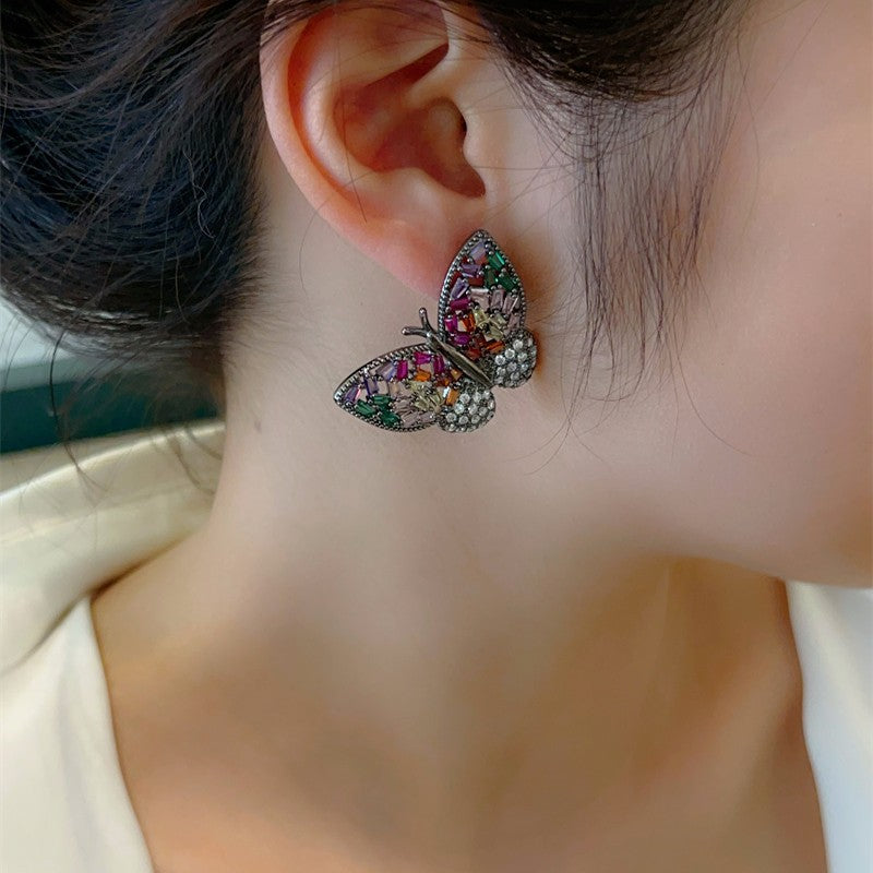 Multi Color Butterfly Silver Plated Cubic Zirconia Stud Earrings Bulk Secondary image