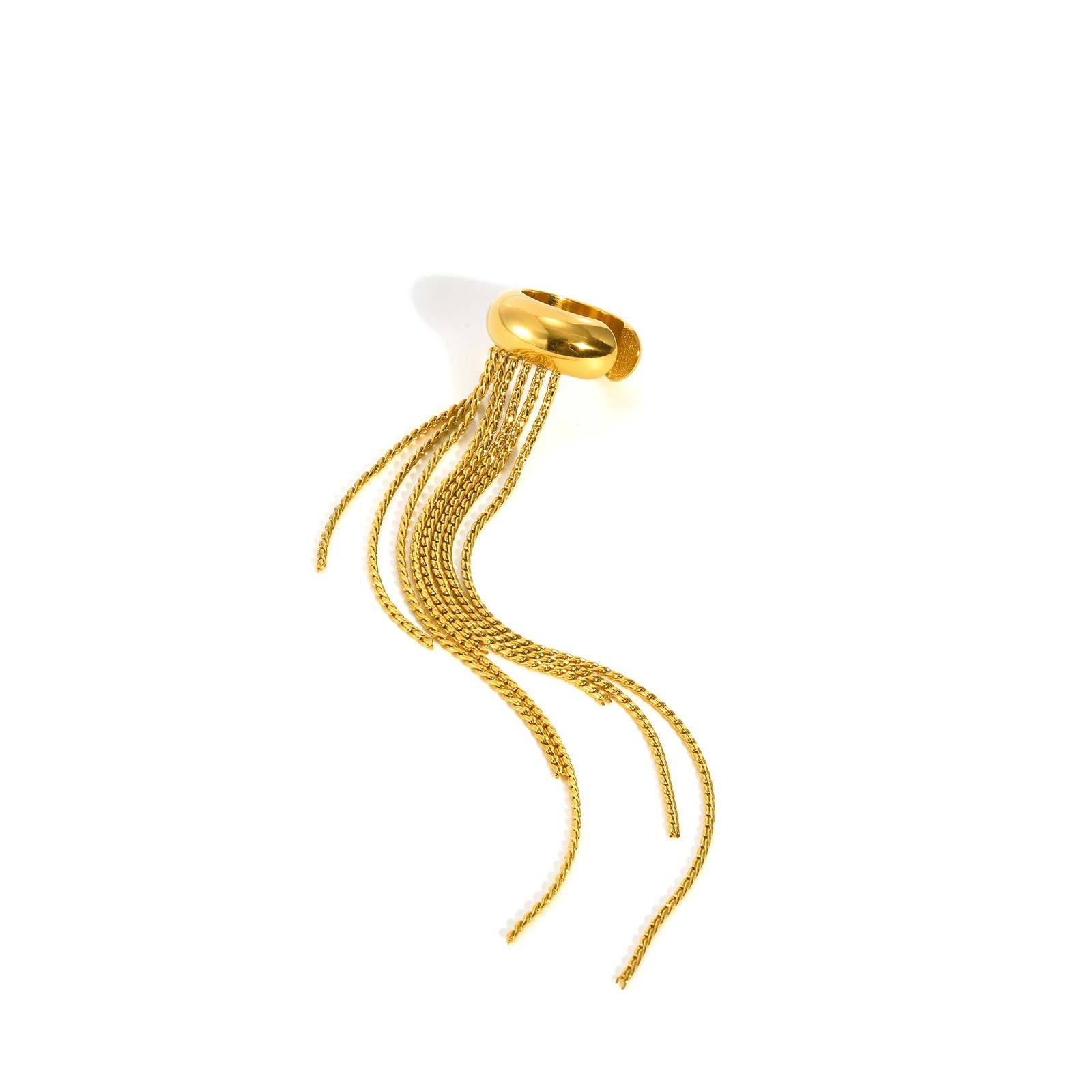 Bulk Chain Tassel Gold Plated CZ Stainless Steel Single Ear Cuff
