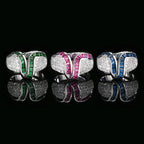 Silver Green Blue Pink Border Cubic Zirconia Adjustable Ring Bulk