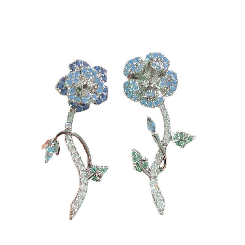 Flower Rose Solitaire Blue White Anti Tarnish Dangler Earring Bulk